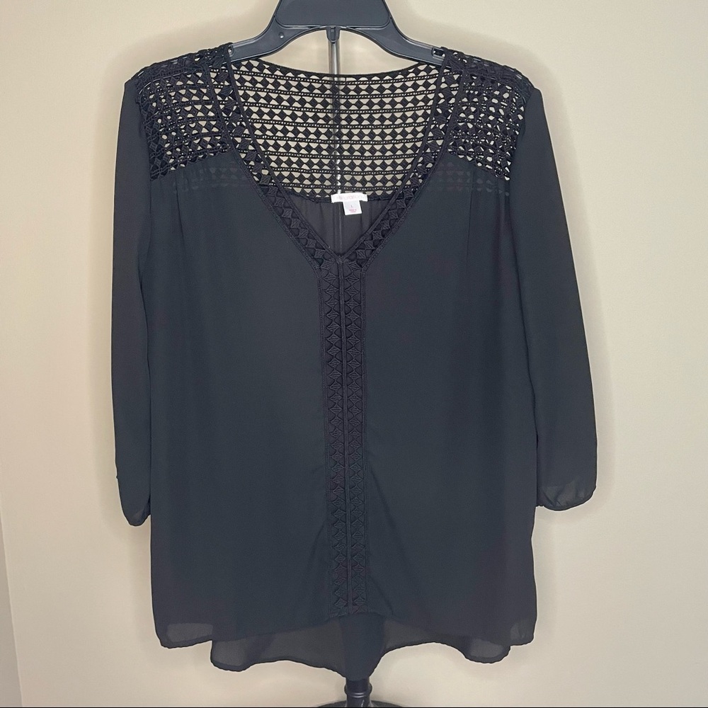 Black Sheer Top with Lace Details